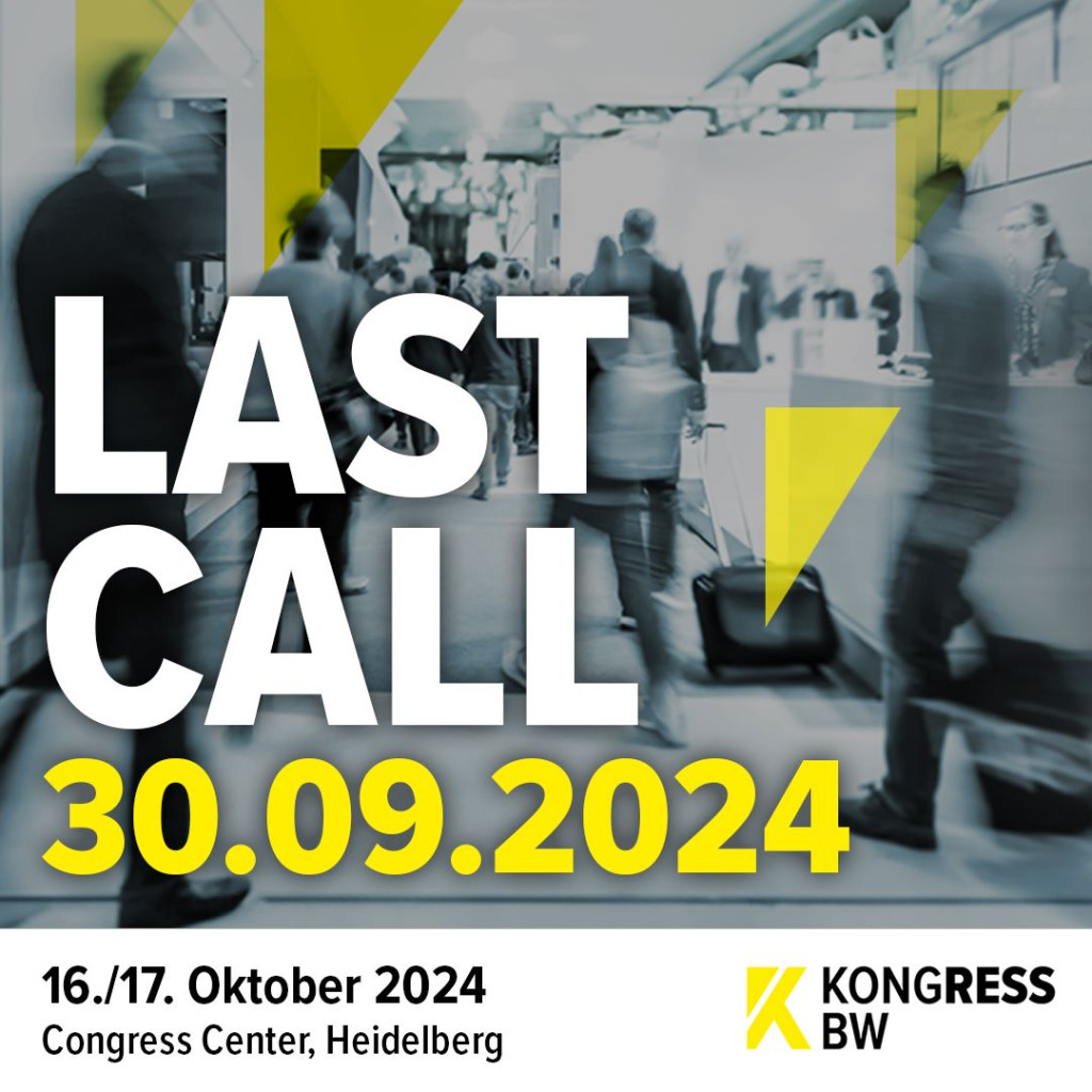 Bild mit Menschen bei einer Veranstaltung. Text lautet Last Call 30. September 2024.Auf